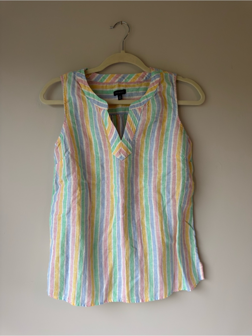 Talbots Pastel Multi-Stripe Sleeveless V-Notch Linen Top